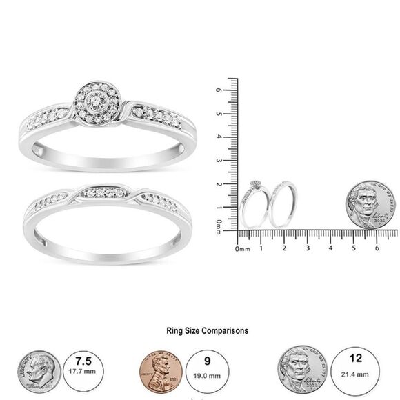 Haus of Brilliance .925 Sterling Silver Diamond Bridal Set Ring and Band